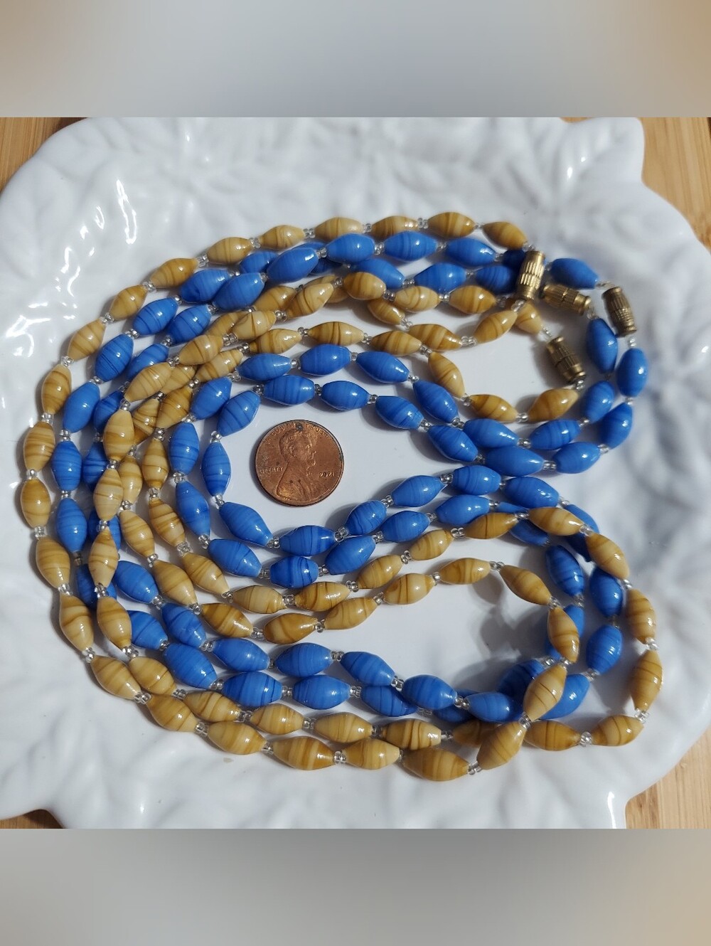 (Set Of 4) Natural River Stone/Barrel Bead Choker Style Necklaces